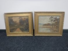 A pair of antique gilt framed A.