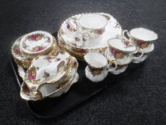 A tray of twenty-nine pieces of Royal Albert Old Country Roses tea china and cabinet pieces