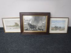 A late 19th century oak framed pencil and charcoal drawing of a red stag by A.G.