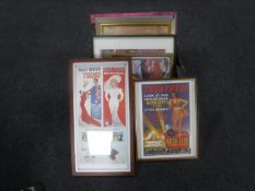 A box of mid 20th century framed movie pictures,