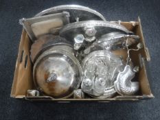 A box of 20th century plated ware - gallery trays, serving trays,