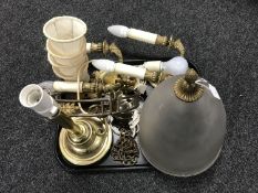 A tray of early 20th century brass ceiling light,