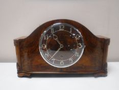 A walnut cased Westminster chime mantel clock