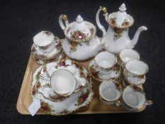 A tray of twenty-three pieces of Royal Albert Old Country Roses china