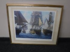 A gilt framed signed Jeff Hunt limited edition print depicting HMS Victory at Trafalgar,