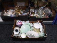 Three boxes of assorted china and glass ware