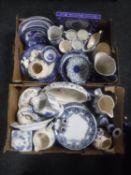 Two boxes of antique and later blue and white china