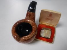 A Dunhill pottery ashtray and a Ronson lighter