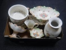 A box of eight pieces of Crown Devon Fieldings china - jug, vase, comports,