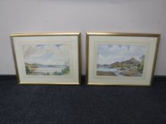 A pair of gilt framed 20th century watercolour coastal scenes by C.