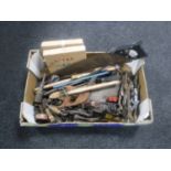 A box of vintage and later hand tools and joinery tools