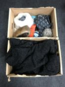 Two boxes of vintage clothing, coat,