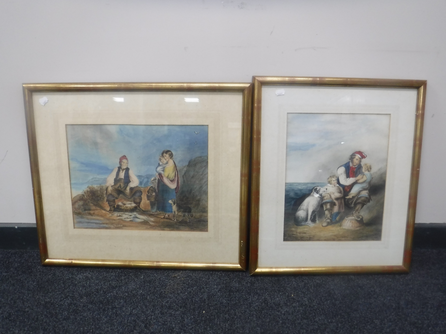 A pair of early 20h century gilt framed watercolours of fisherman