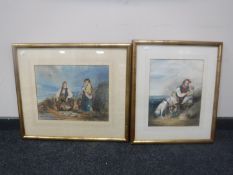 A pair of early 20h century gilt framed watercolours of fisherman