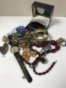 A tray of costume jewellery, wristwatches,