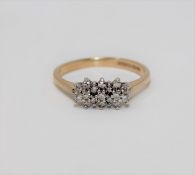 A 9ct gold seventeen stone diamond cluster ring, size J.