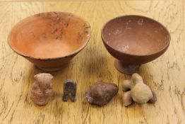 An interesting group of pre-Columbian terracotta wares to include two pedestal bowls,