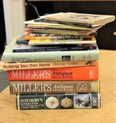 A collection of antiques reference books including Miller's and Sotheby's covering bottles,