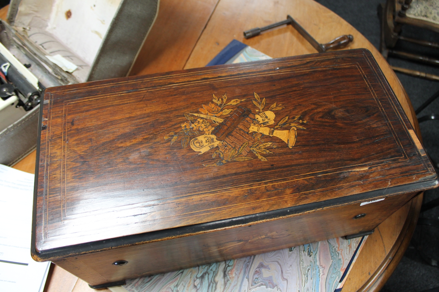 A 19th century inlaid rosewood Swiss cylinder music box CONDITION REPORT: Numerous - Image 2 of 7