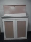 An antique pine painted blanket box together with a double door cupboard