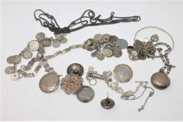 A collection of silver and white metal jewellery