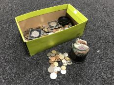 A good quantity of coins and bank notes to include commemorative Crowns, antique and later copper,