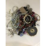 A collection of costume jewellery, compact, dress ring, wristwatch etc.