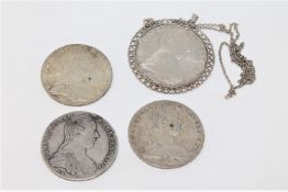 Four Maria Theresa silver thalers, one possibly original,
