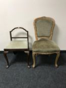 A mahogany dressing table stool and a continental dining chair