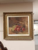 Early Twentieth Century English School : Still life with mixed fruit and a basket, oil on canvas,