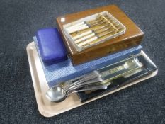 A tray of cutlery, baby feeding set,