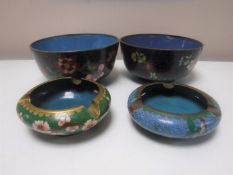 Two cloisonne finger bowls and two cloisonne ashtrays