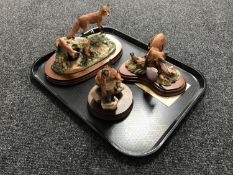 Three Border Fine Arts figures - Fox and family on wooden bases (one with certification)