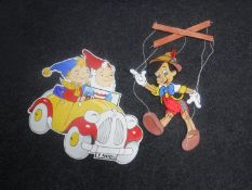 Two hand painted wooden cut outs - Noddy and Pinnochio