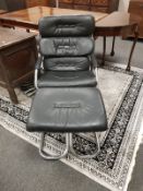 A mid twentieth century continental black leather and chrome relaxer chair (width 70 cm) with