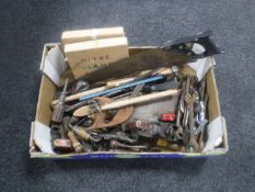 A box of vintage and later hand tools and joinery tools