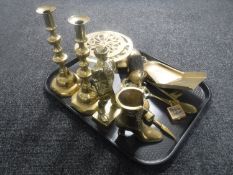 A tray of brass miner figure,