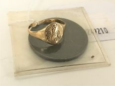 A 9ct gold signet ring together with a Bilston & Priestfield coin CONDITION REPORT: