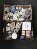 Two boxes containing assorted Ringtons china including willow pattern caddies and teapot,