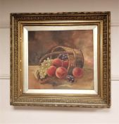 Early Twentieth Century English School : Still life with mixed fruit and a basket, oil on canvas,