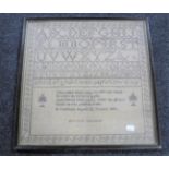 A Victorian framed alphabet sampler signed E.