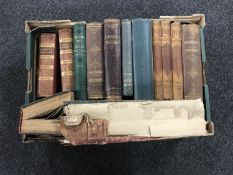 A box of antique volumes including Lancashire Sketches by Edwin Waugs,