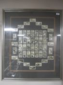 A montage of Mitchell's cigarette cards - Transport, Sport, etc, 75 cm x 63 cm, framed.