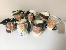 Seven small Royal Doulton character jugs to include Athos, Regency Bean,