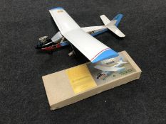A 10cc petrol driven Hawk remote control aeroplane with original box