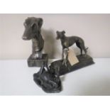 Two cast iron figures of greyhounds and a figure of puppy