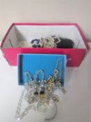 A box of a quantity of assorted costume jewellery including beaded necklaces, pendants,