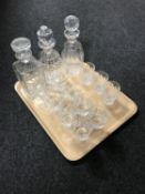 A tray of Waterford crystal decanter with associated stopper together with three Waterford crystal