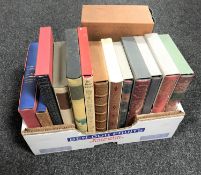 A box containing thirteen Folio Society volumes in slip covers together with a further double