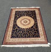 An Abusson rug on blue ground 190 cm x 140 cm